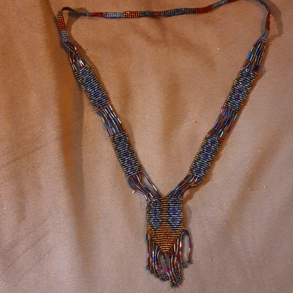 Peyote Necklace, Peyote Fringe Seed Bead Fringe Necklace